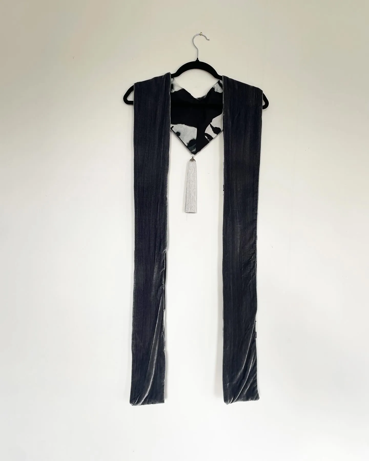 Grey Velvet Caftan with Eyes and Lips Artwork