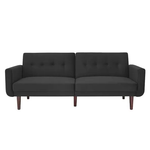 Grey Velvet Upholstered Sleeper Sofa Bed Mid-Century Modern Style