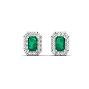 Halo Emerald and Diamond Classic Stud Earrings