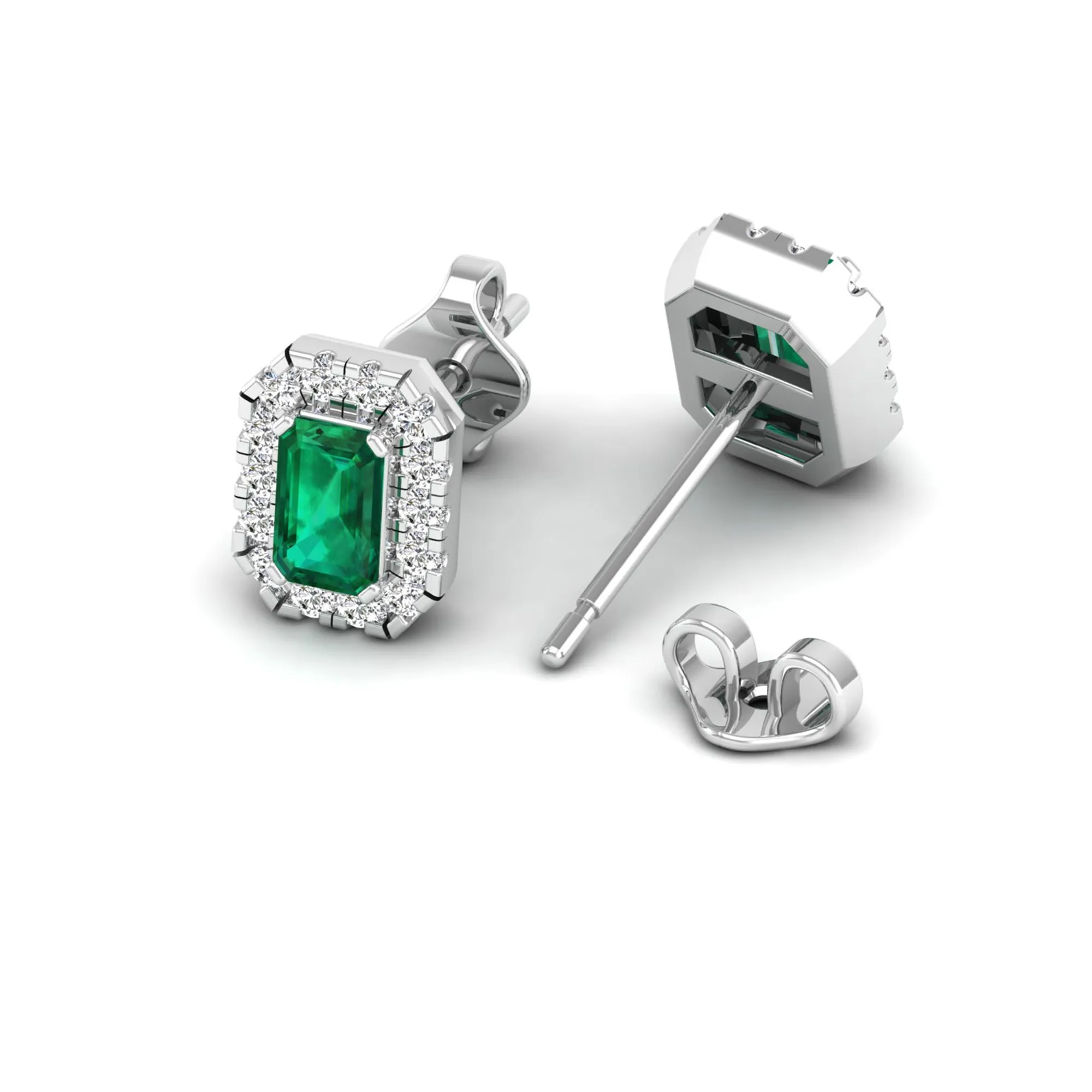 Halo Emerald and Diamond Classic Stud Earrings