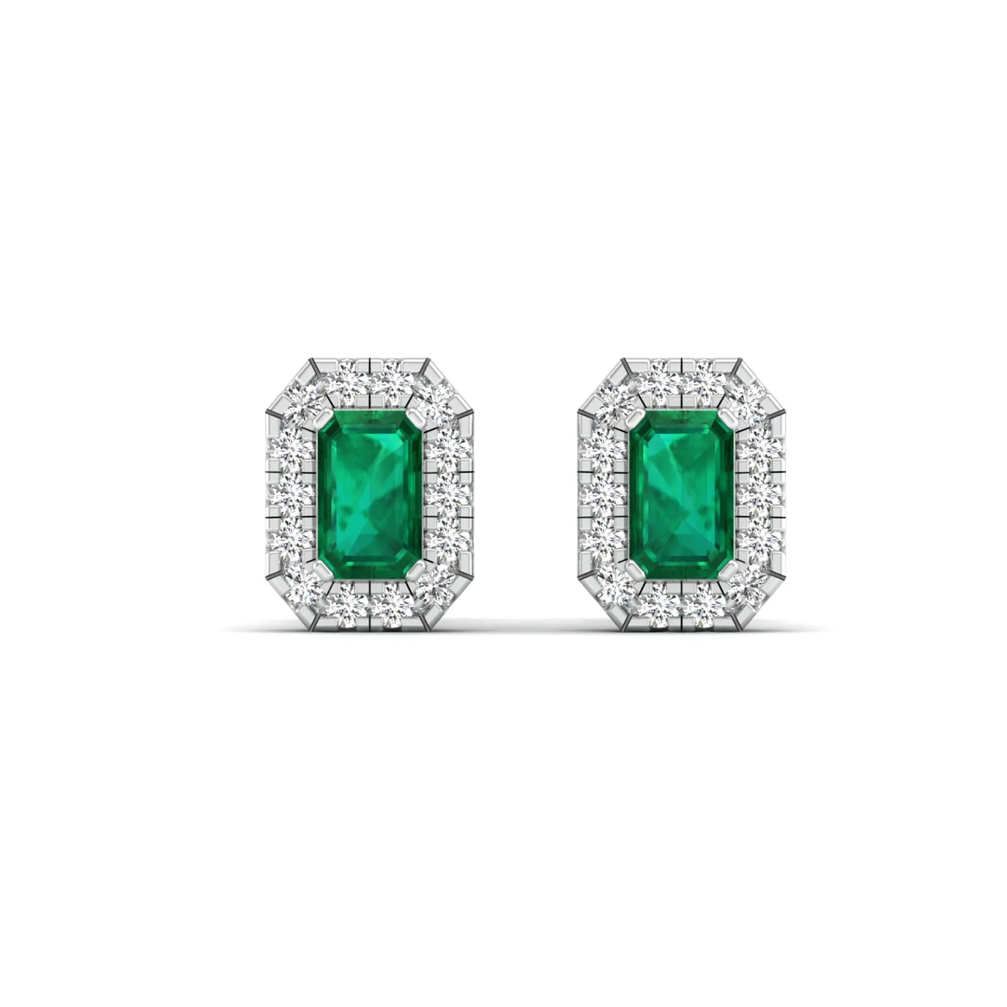 Halo Emerald and Diamond Classic Stud Earrings