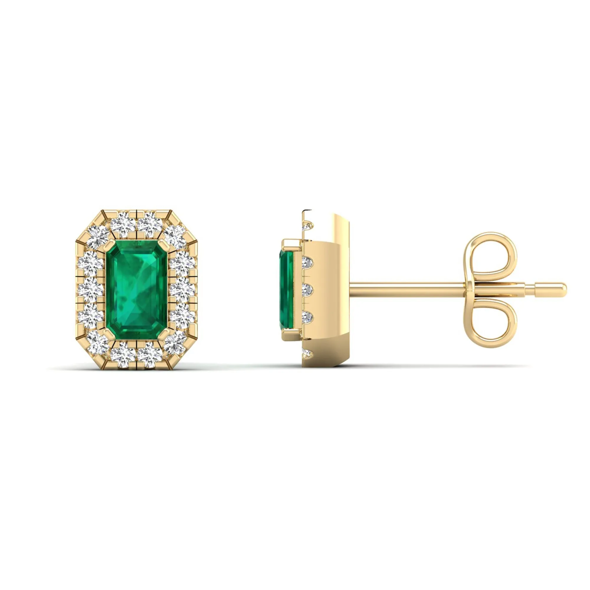 Halo Emerald and Diamond Classic Stud Earrings