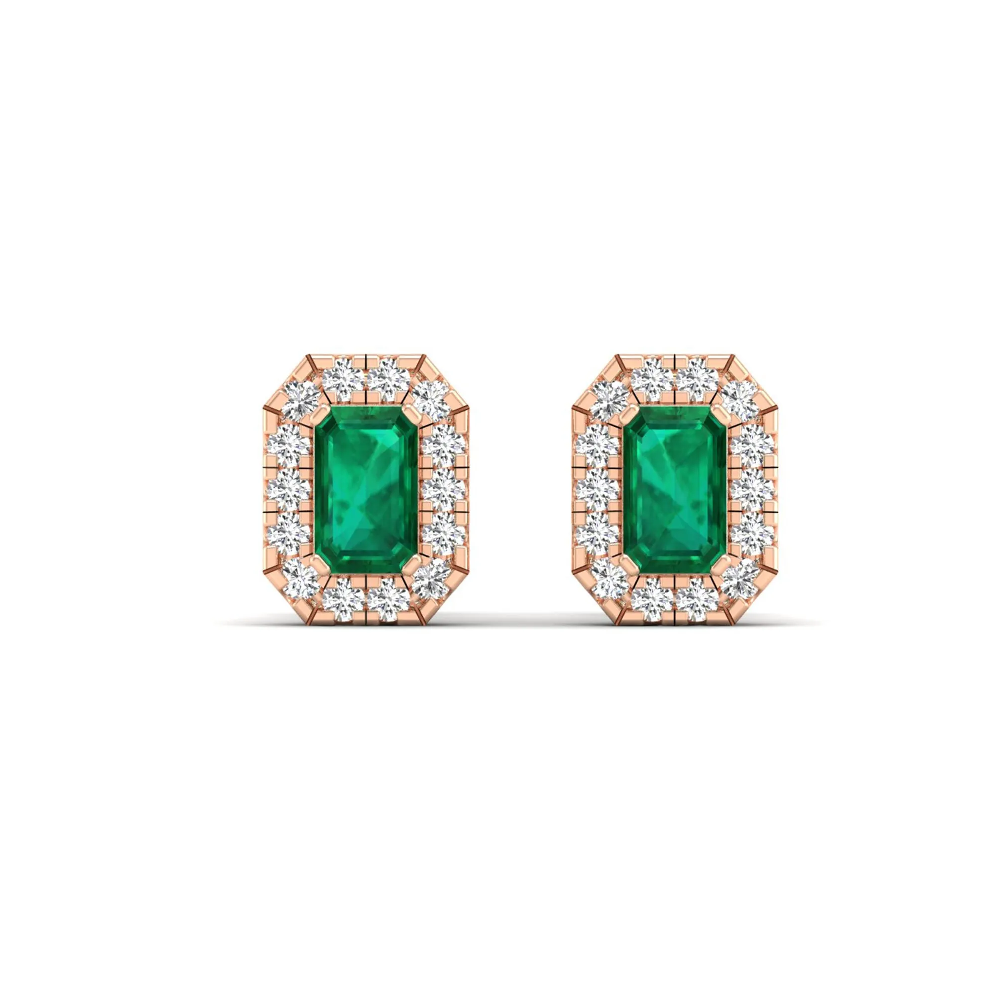 Halo Emerald and Diamond Classic Stud Earrings