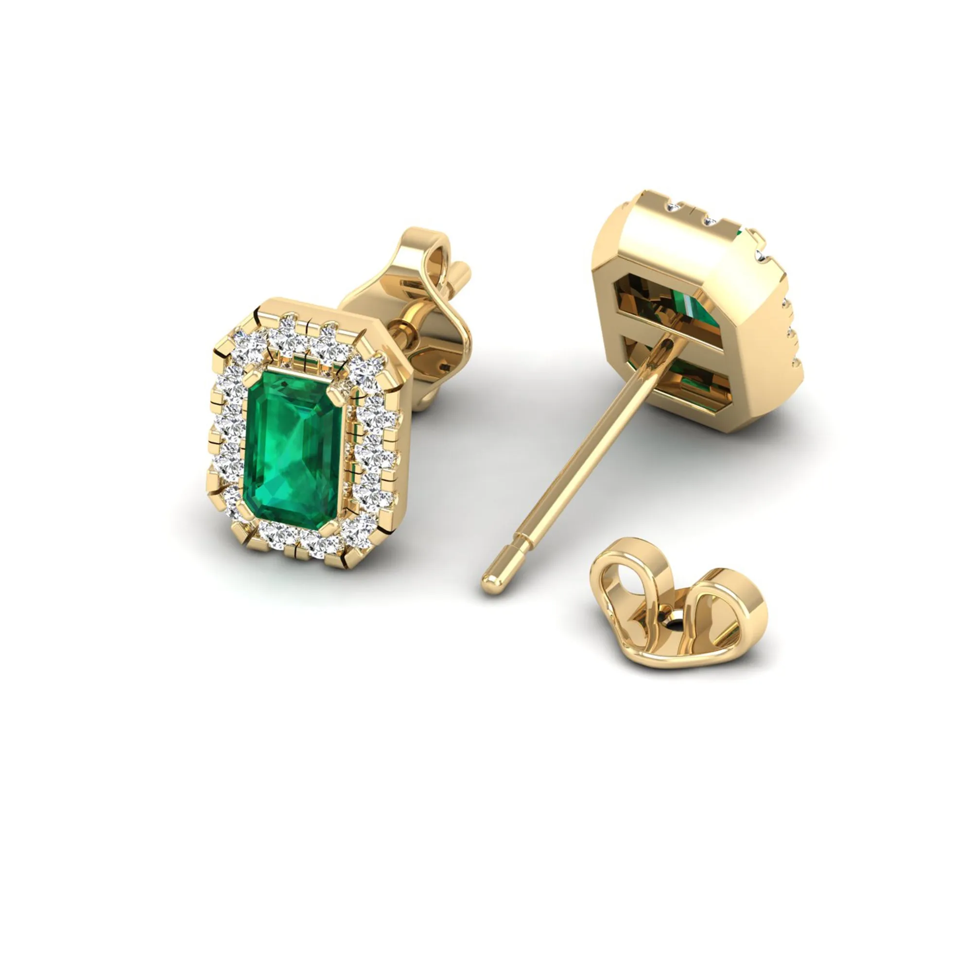 Halo Emerald and Diamond Classic Stud Earrings