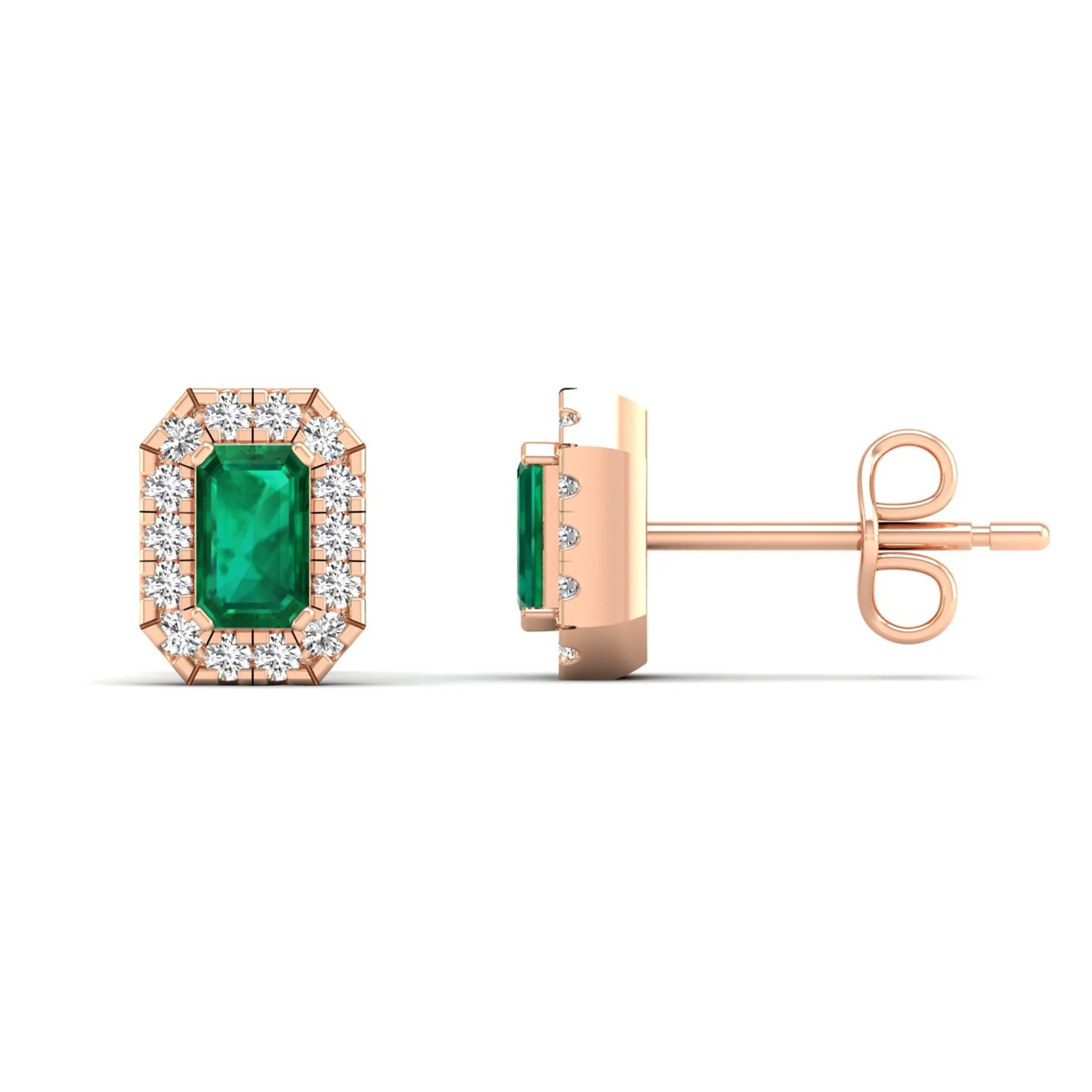 Halo Emerald and Diamond Classic Stud Earrings