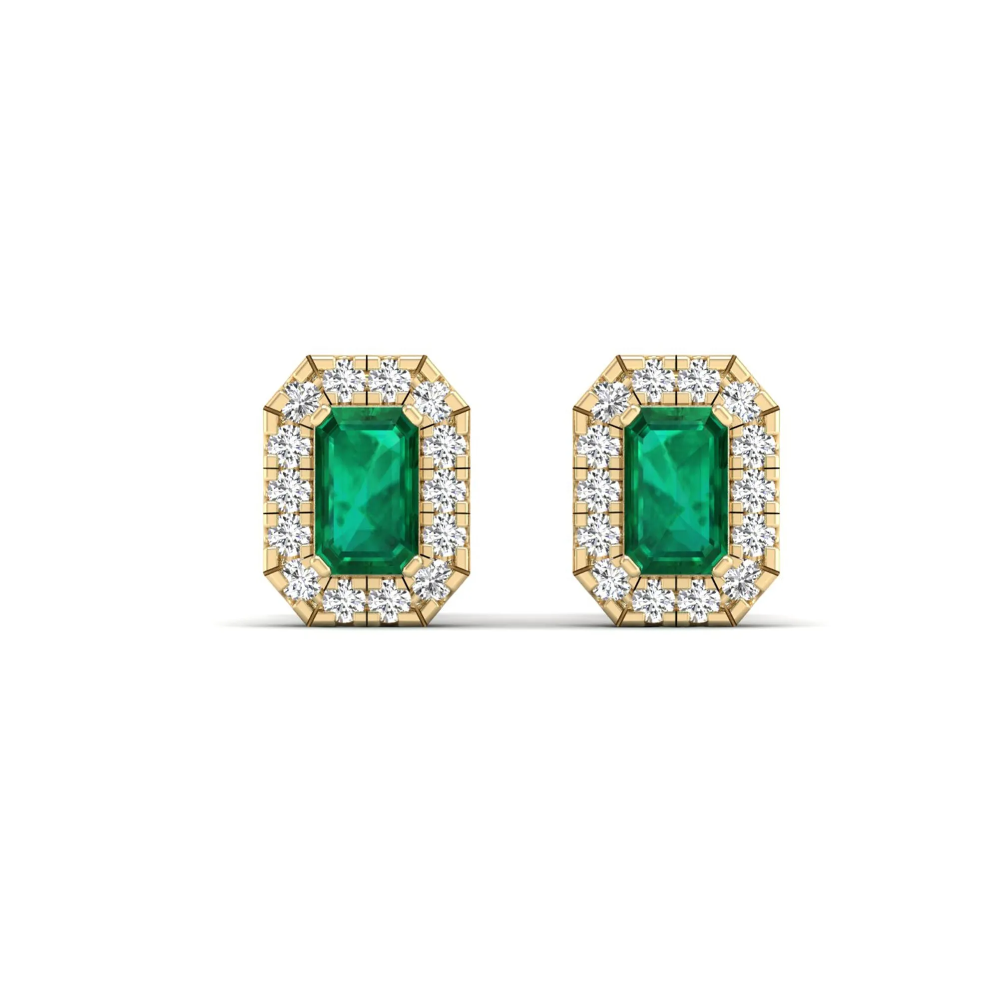 Halo Emerald and Diamond Classic Stud Earrings