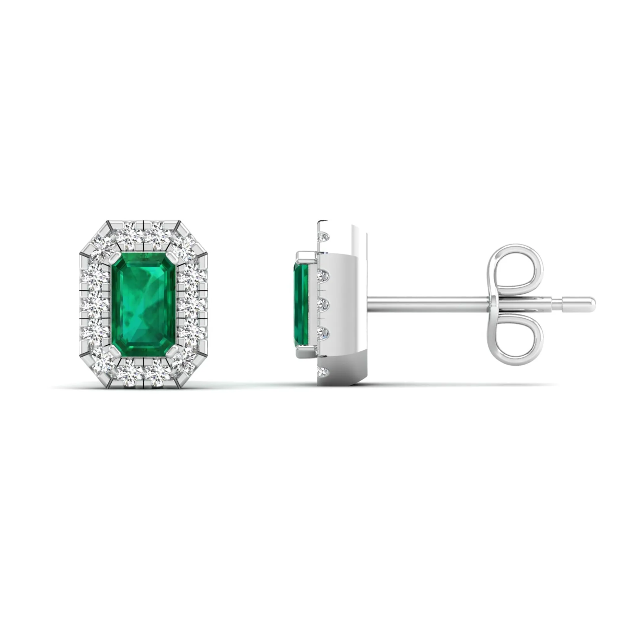 Halo Emerald and Diamond Classic Stud Earrings