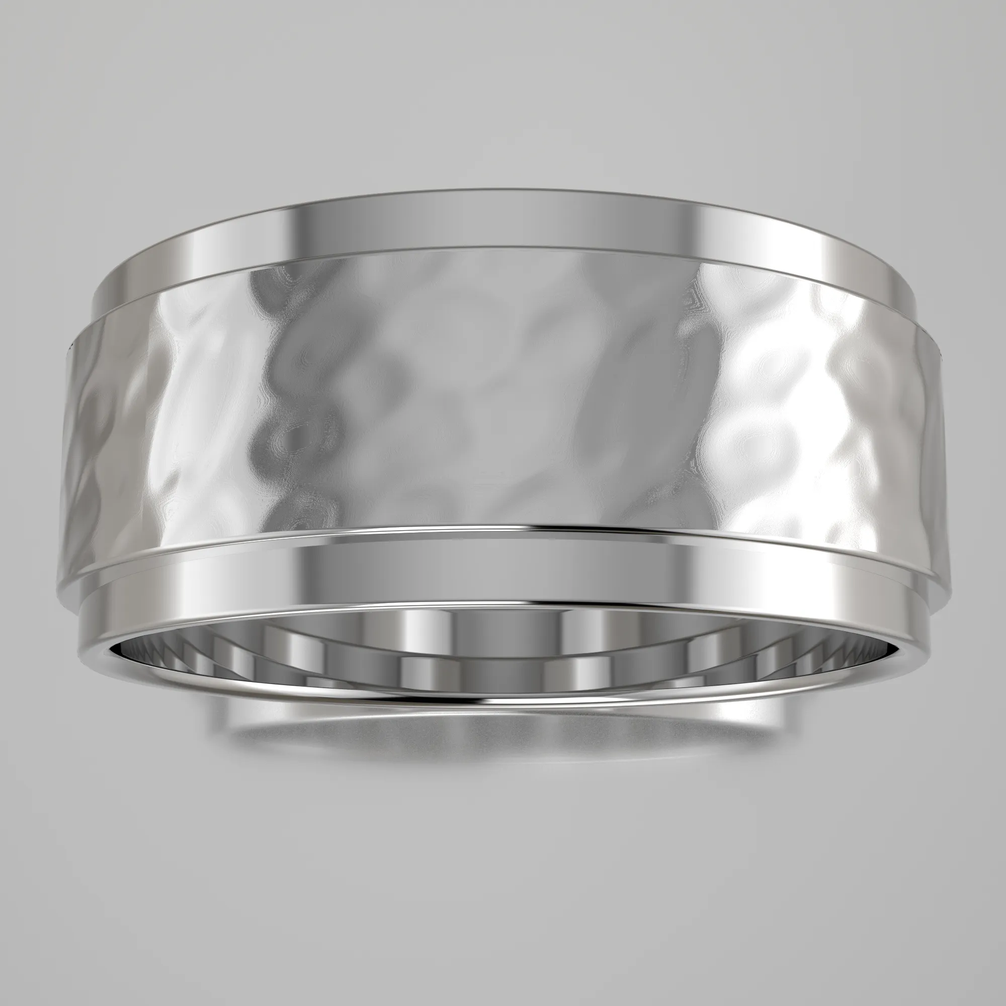 Hammered White Gold 8mm Step Edge Wedding Band