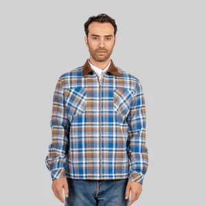 Handwoven Plaid Jacket with Brown Corduroy Collar