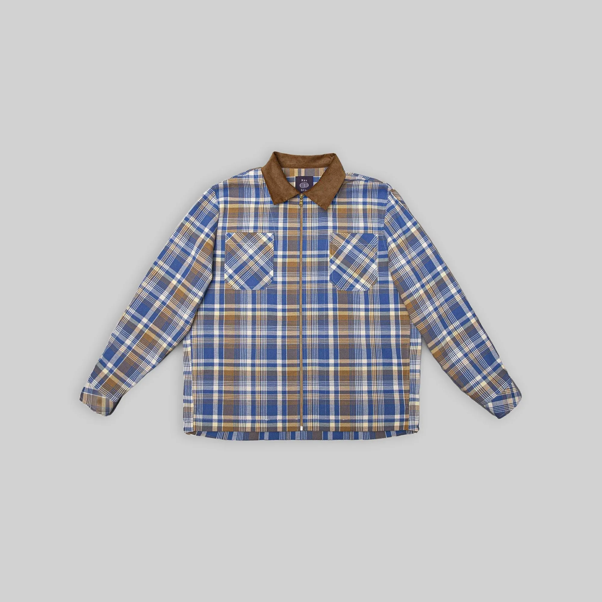 Handwoven Plaid Jacket with Brown Corduroy Collar