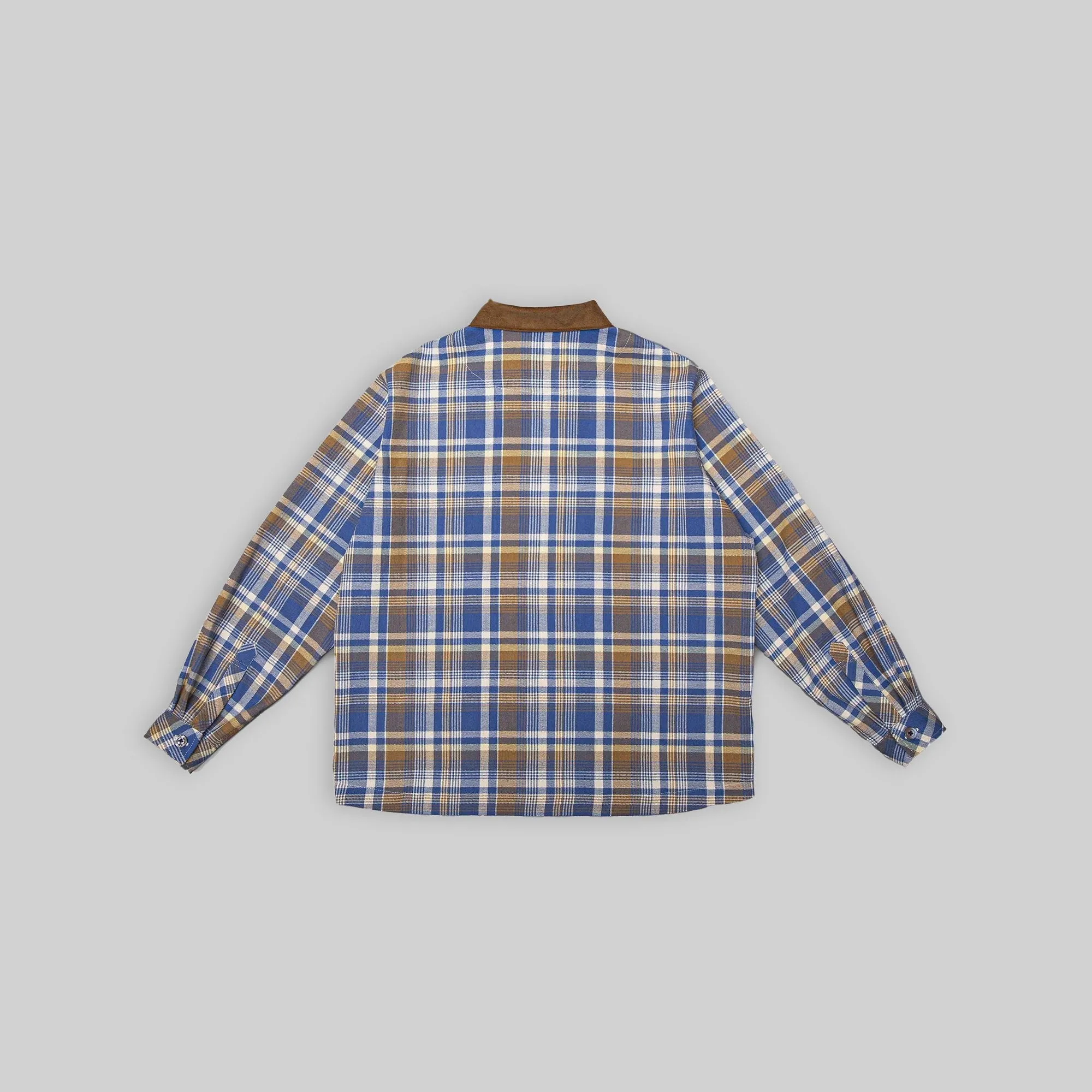 Handwoven Plaid Jacket with Brown Corduroy Collar