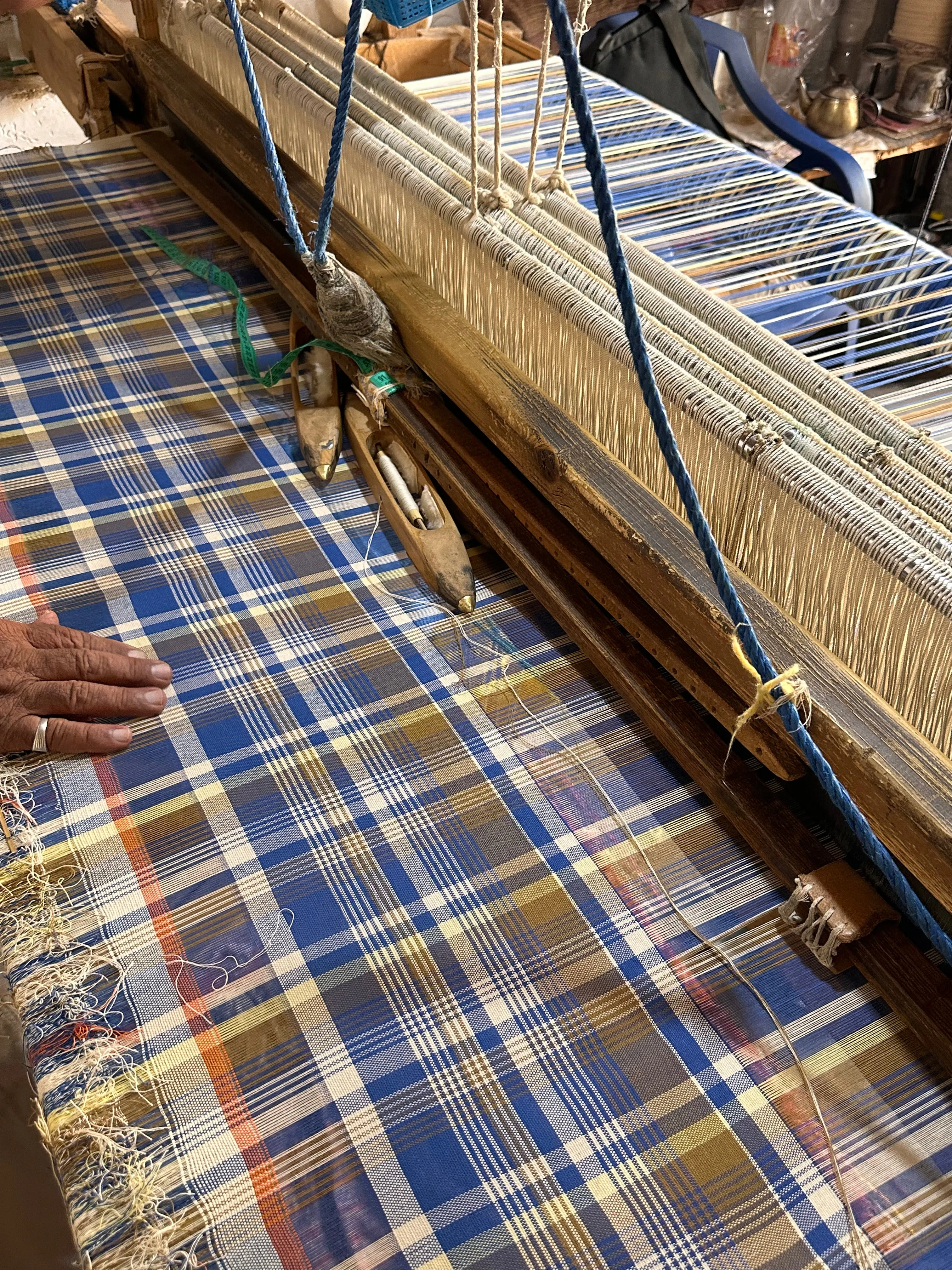 Handwoven Plaid Jacket with Navy Corduroy Collar
