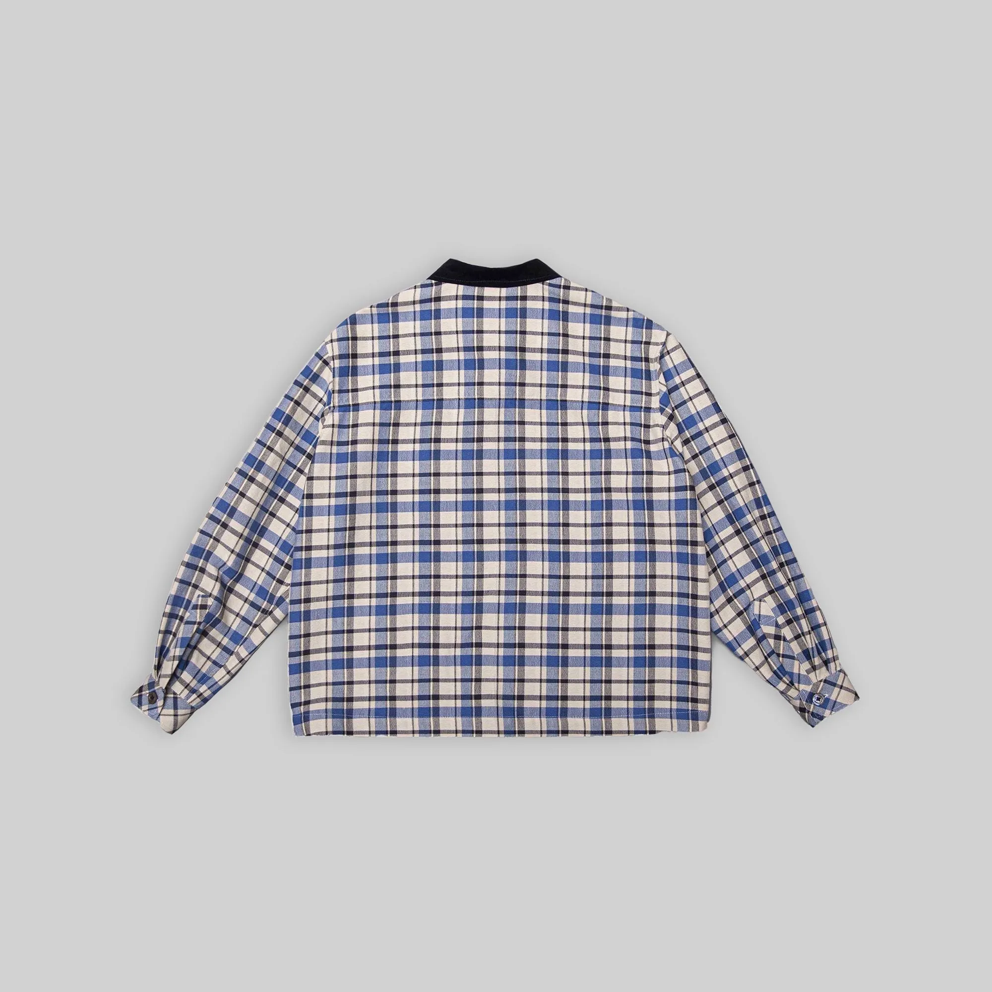 Handwoven Plaid Jacket with Navy Corduroy Collar