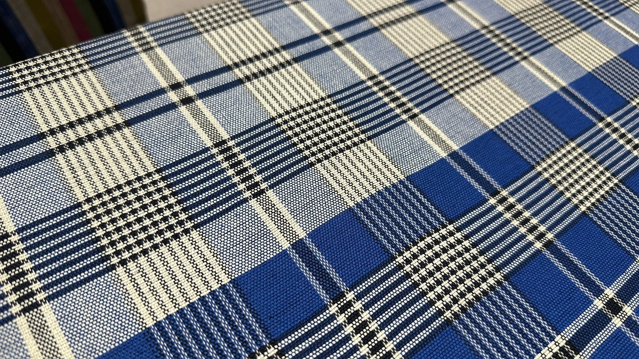 Handwoven Plaid Jacket with Navy Corduroy Collar