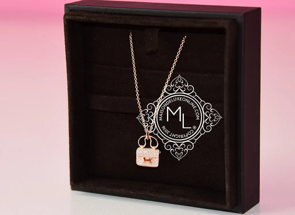Hermes Rose Gold Diamond Constance Pendant Necklace