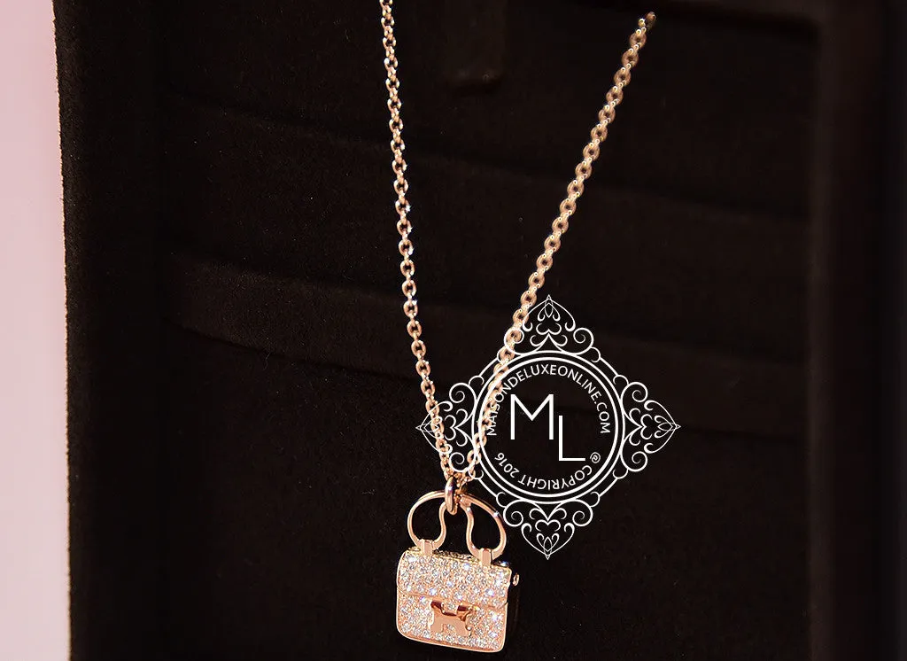 Hermes Rose Gold Diamond Constance Pendant Necklace