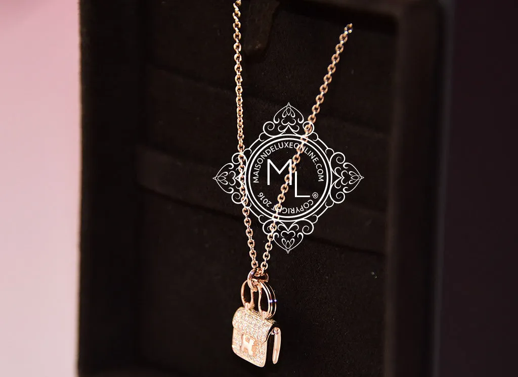 Hermes Rose Gold Diamond Constance Pendant Necklace