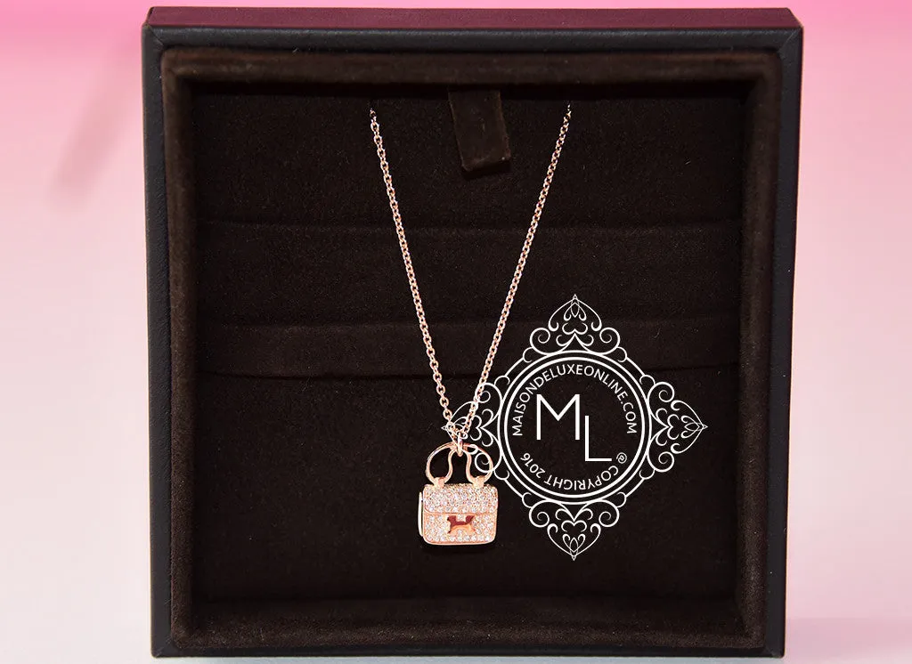 Hermes Rose Gold Diamond Constance Pendant Necklace