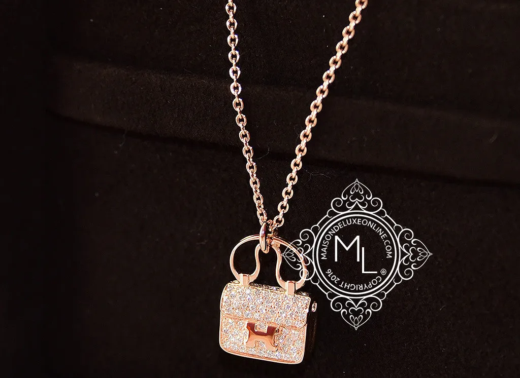 Hermes Rose Gold Diamond Constance Pendant Necklace