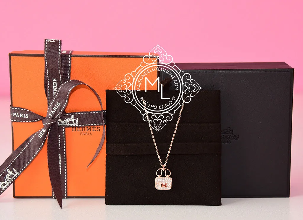 Hermes Rose Gold Diamond Constance Pendant Necklace