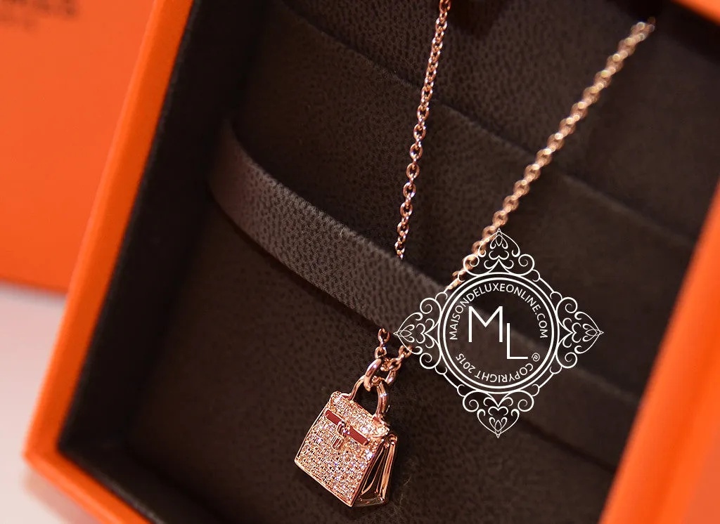 Hermes Rose Gold Diamond Kelly Pendant Necklace