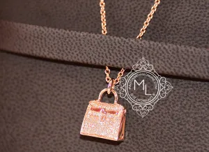 Hermes Rose Gold Diamond Kelly Pendant Necklace