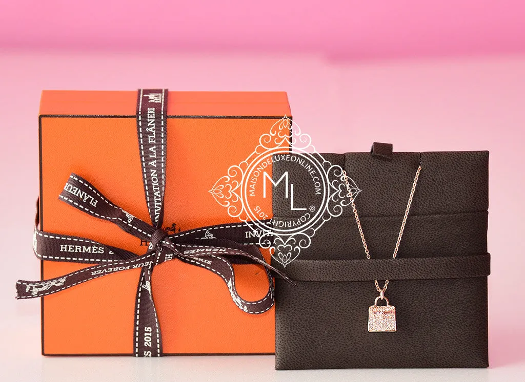 Hermes Rose Gold Diamond Kelly Pendant Necklace