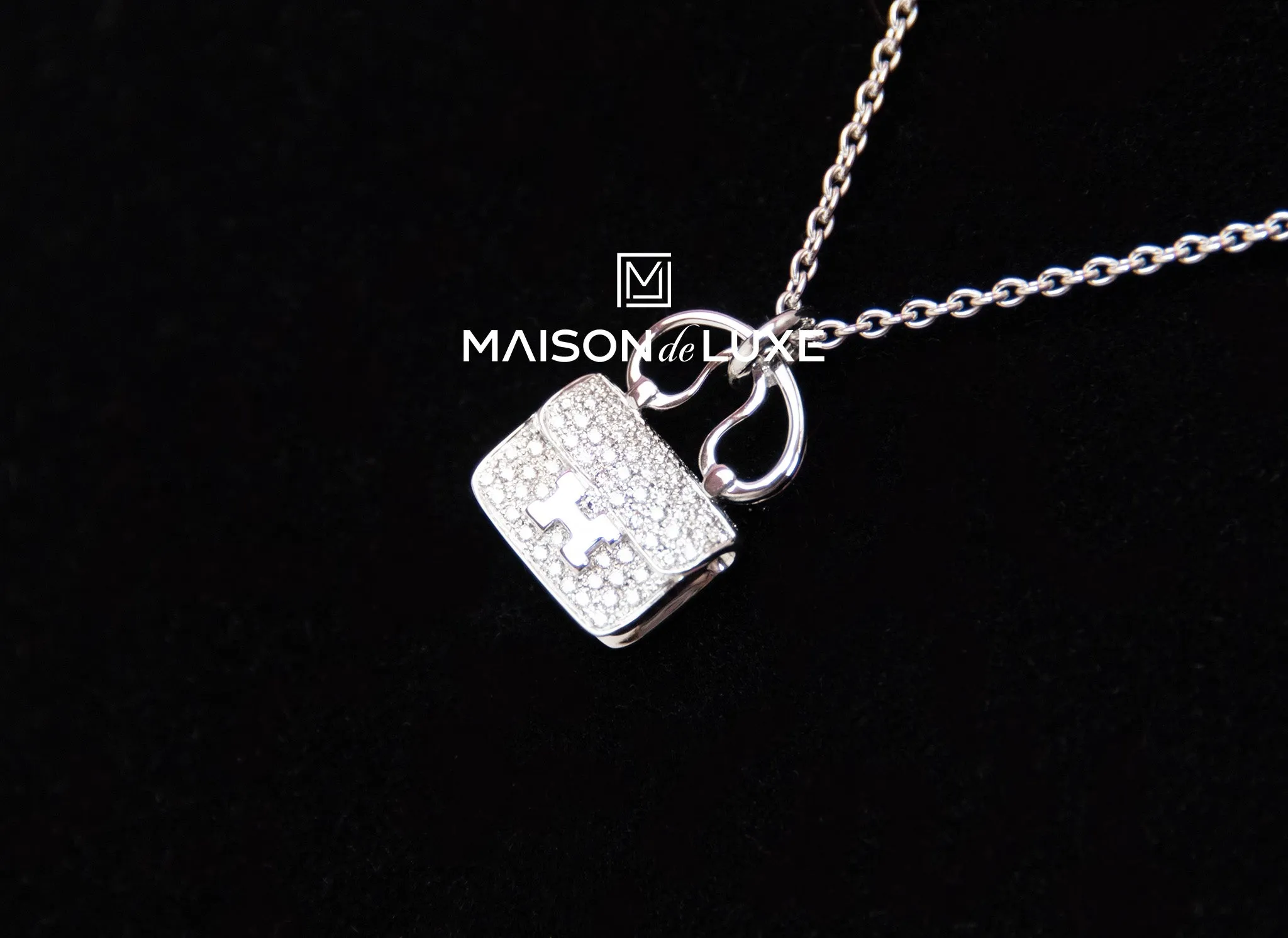 Hermes White Gold Diamond Constance Pendant Necklace