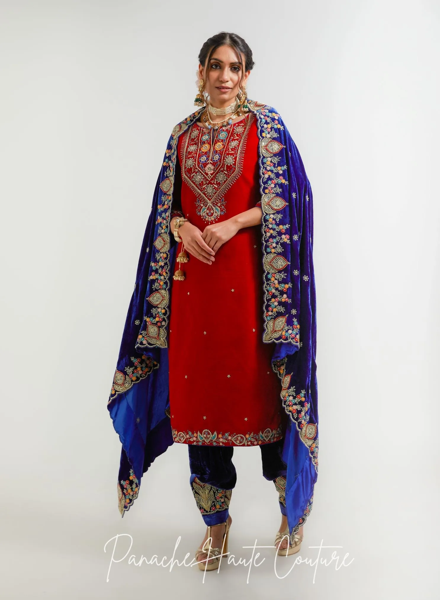 Indigo Color Shawl with Red Indigo Salwar Suit