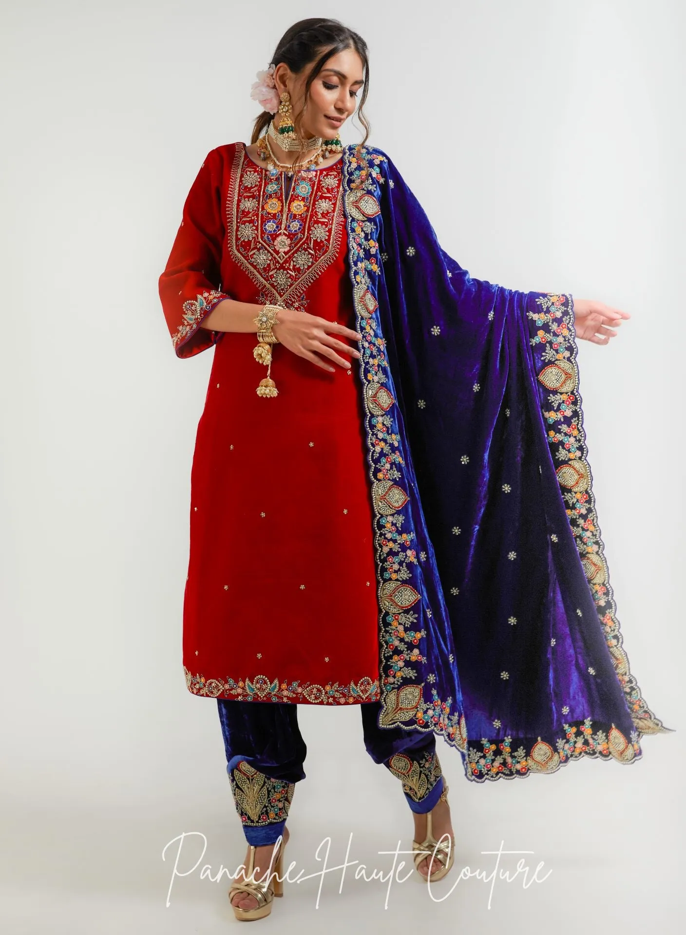Indigo Color Shawl with Red Indigo Salwar Suit