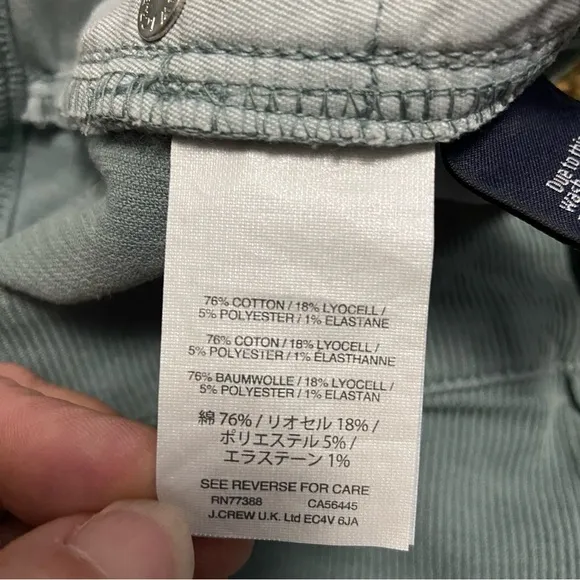 J Crew Lookout High Rise Skinny Corduroy Pants Soft Blue Green