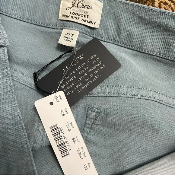 J Crew Lookout High Rise Skinny Corduroy Pants Soft Blue Green