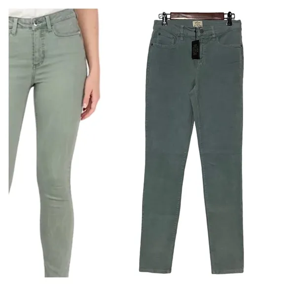 J Crew Lookout High Rise Skinny Corduroy Pants Soft Blue Green