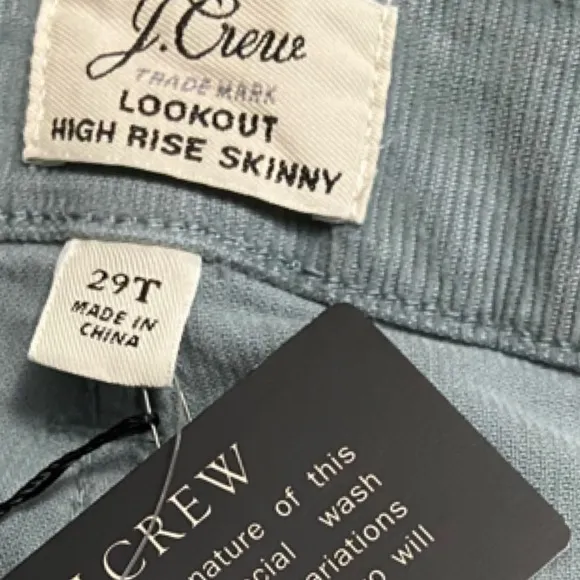 J Crew Lookout High Rise Skinny Corduroy Pants Soft Blue Green