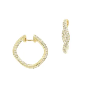 Large Hinged Wave Hoops, Full Pavé Diamonds