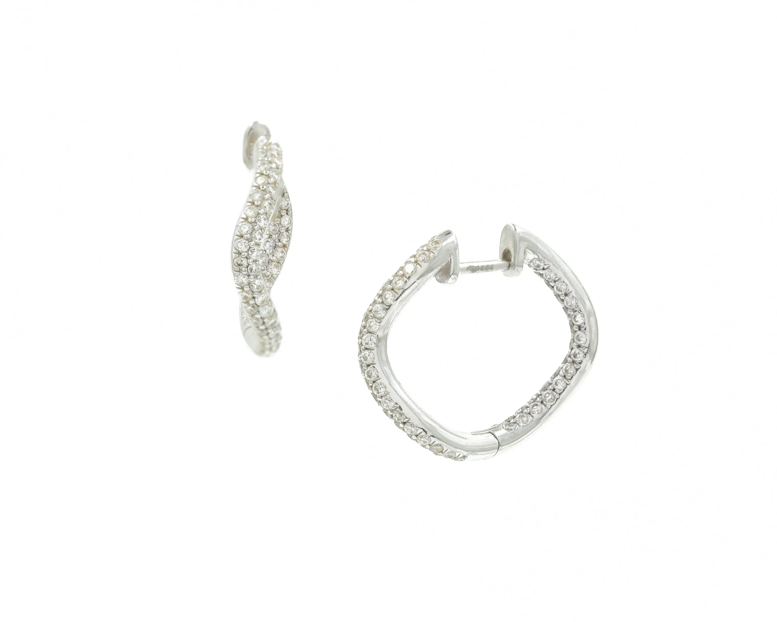 Large Hinged Wave Hoops, Full Pavé Diamonds