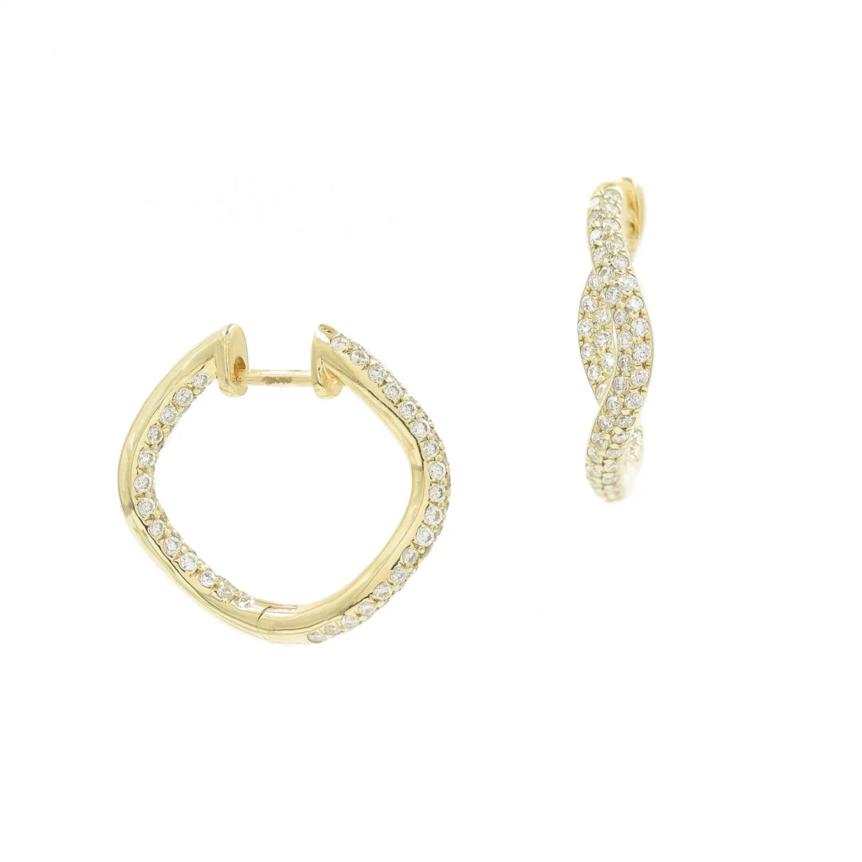 Large Hinged Wave Hoops, Full Pavé Diamonds