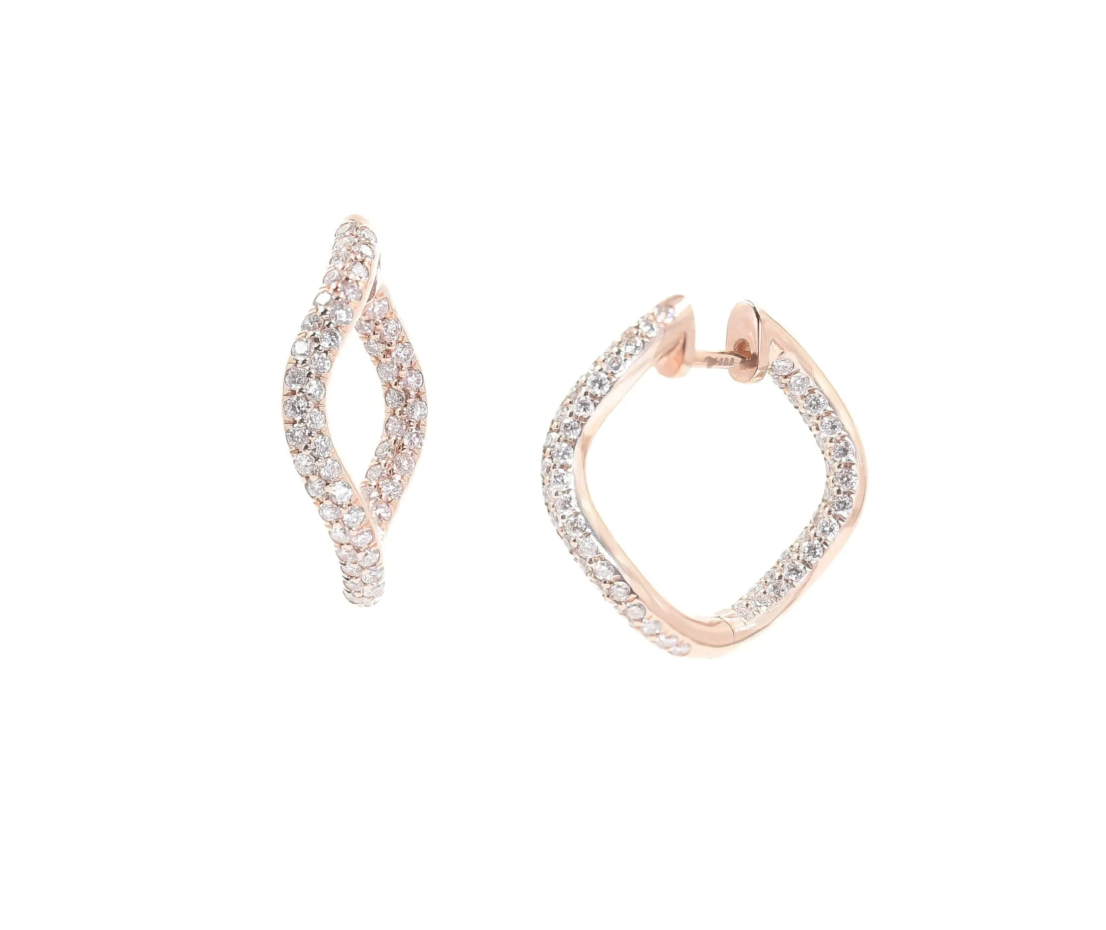 Large Hinged Wave Hoops, Full Pavé Diamonds