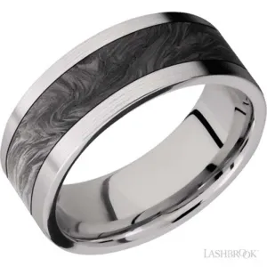Lashbrook 8MM Flat Cobat Chrome Wedding Band w/ 5MM centered inlay of Forged Carbon Fiber