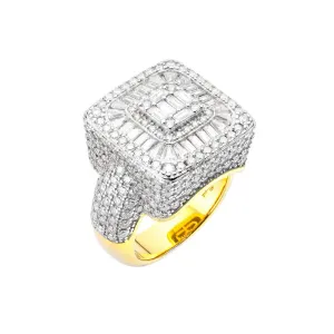 Mens Baguette Ring Moissanite 925 Silver 14k Gold Tone