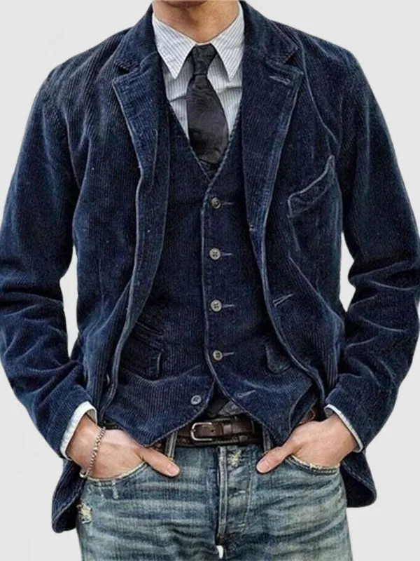 Men's Casual Slim Fit Lapel Collar Corduroy Blazer