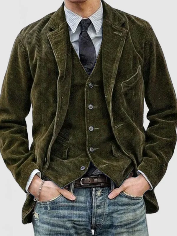 Men's Casual Slim Fit Lapel Collar Corduroy Blazer