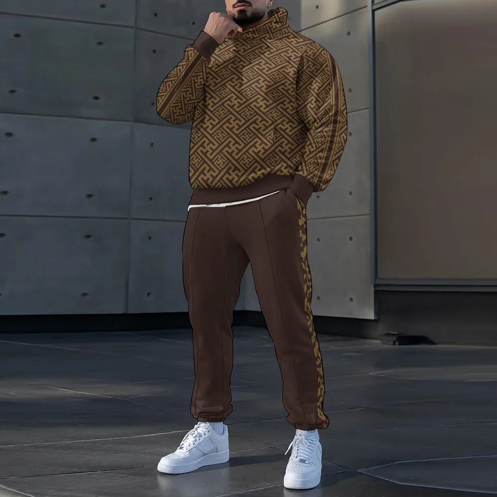 Men's Classic Patterned Hoodie and Sweatpants Set 2404001401