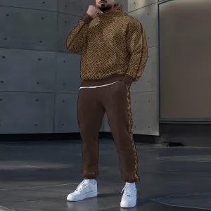 Men's Classic Patterned Hoodie and Sweatpants Set 2404001401