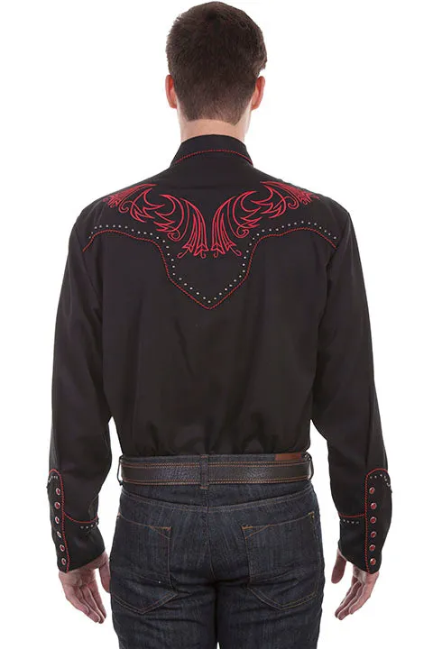 Men's Vintage Western Shirt Collection: Scully Embroidery Red Scrolls