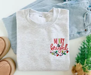 Merry & Bright Embroidered Christmas Sweatshirt - Womens Christmas Sweater