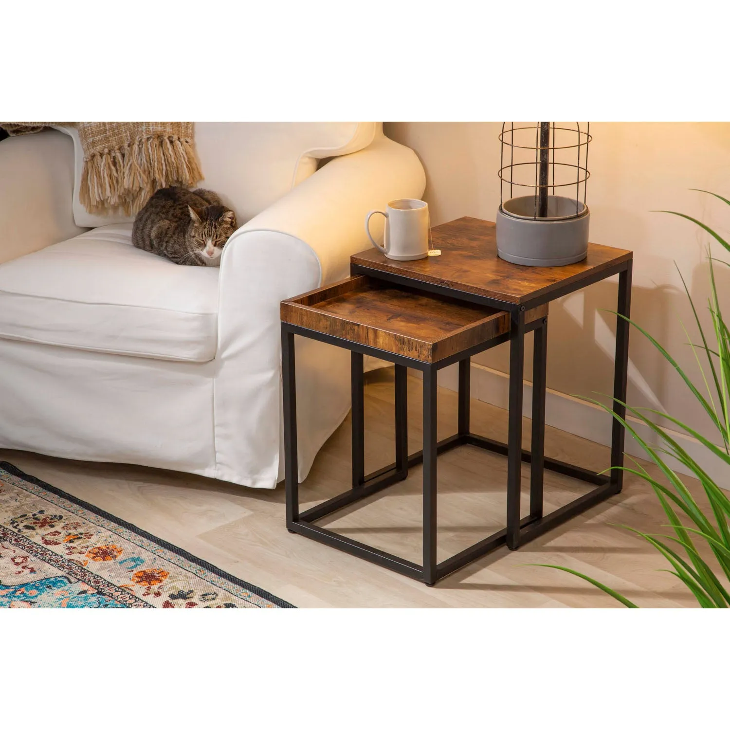 Metal and Wood Nested Tables, Set of 2,8f00579