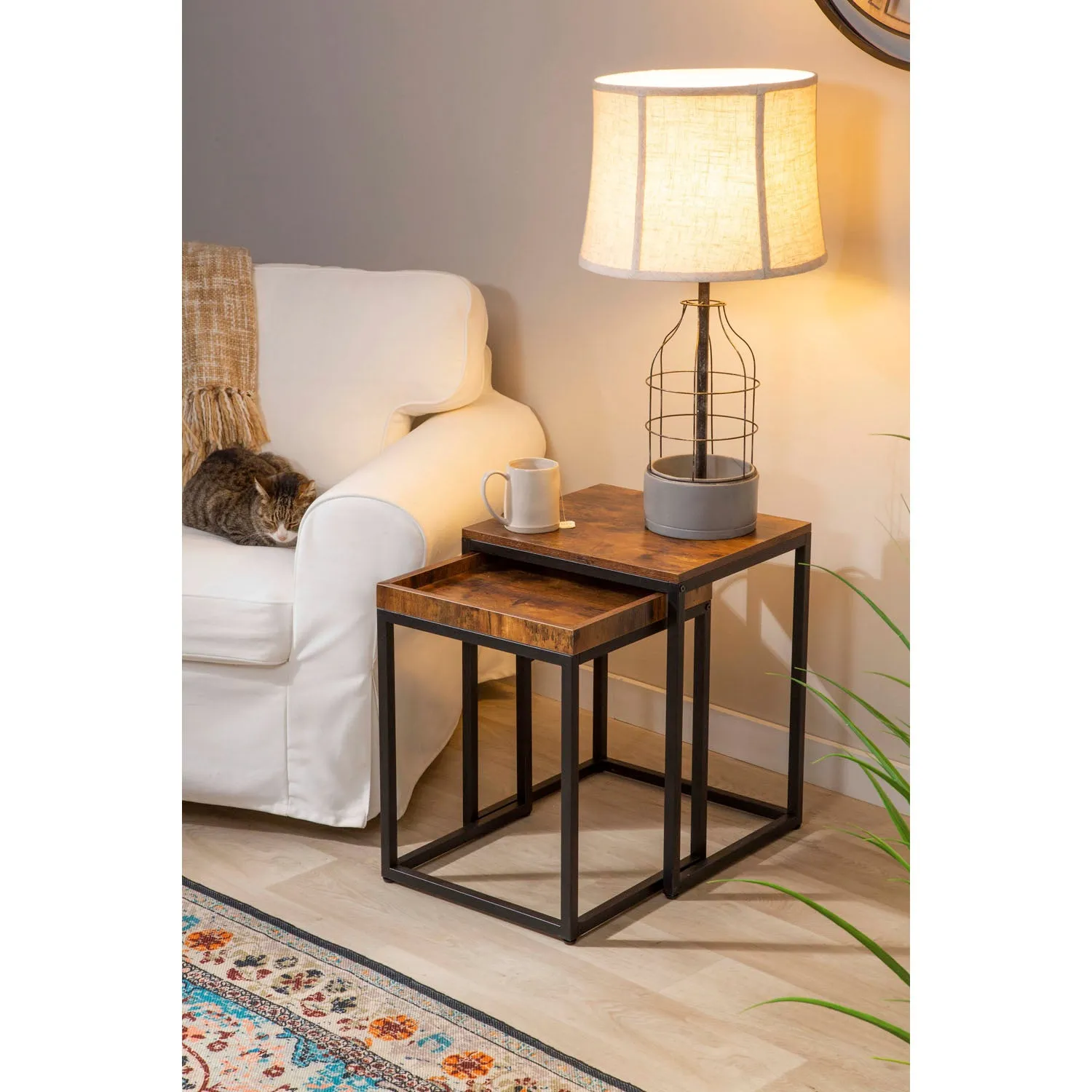 Metal and Wood Nested Tables, Set of 2,8f00579