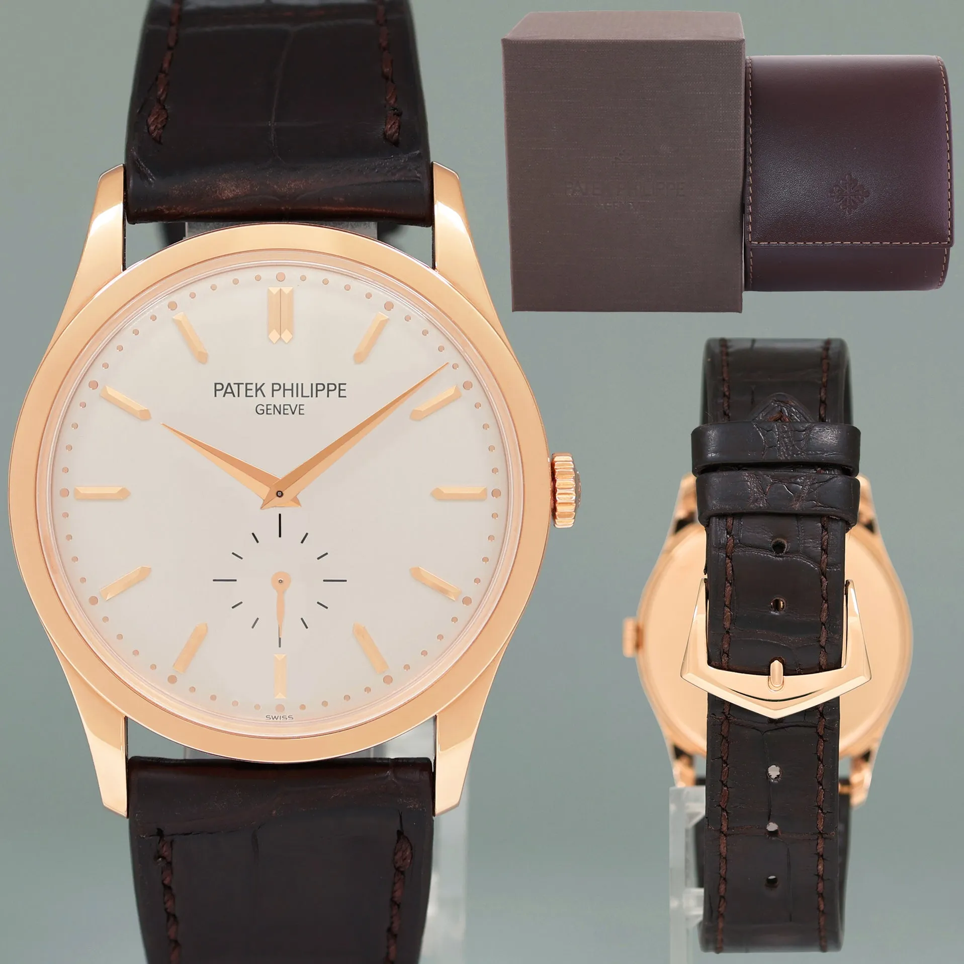 MINT Patek Philippe Calatrava 5196R Rose Gold Brown Leather 37mm Watch Box