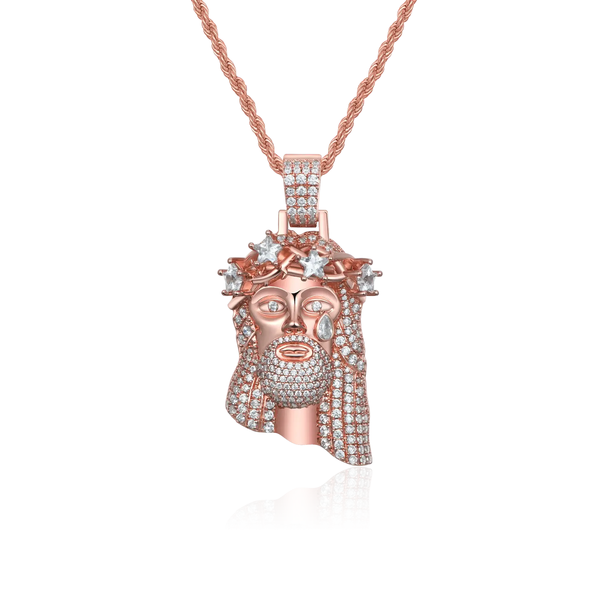 Moissanite Rose Gold Stellar Jesus Pendant - Small